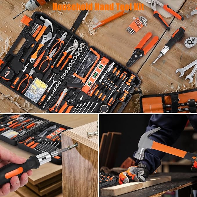 PrecisionAuto 236 Piece Home Repair Tool Kit, General Household Home Repair Tool Set with Socket Wrench, Mechanic Hand Tool Set with Plastic Toolbox Storage Case for DIY, Home Repair, Auto Repair
