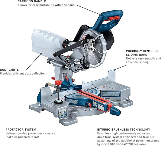BOSCH GCM18V-07SN14 PROFACTOR™ 18V 7-1/4 In. Single-Bevel Slide Miter Saw Kit with (1) CORE18V 8 Ah High Power Battery