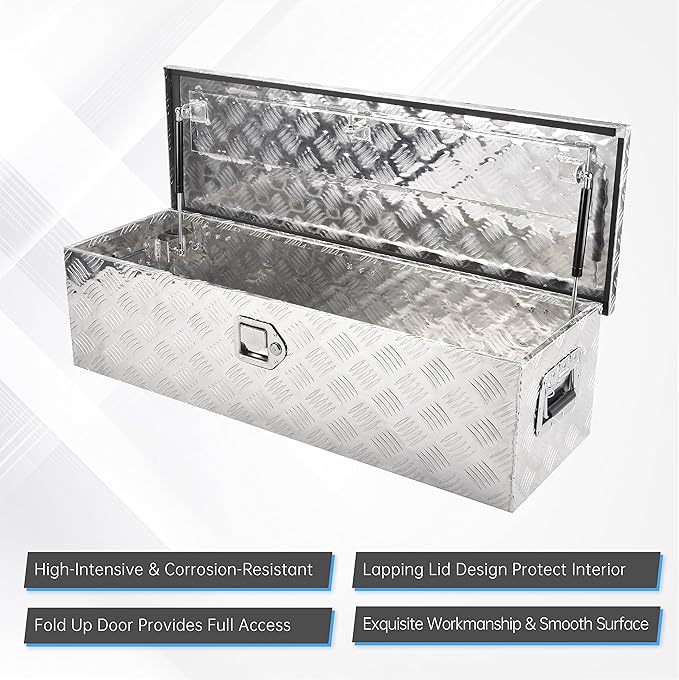 39 Inch Aluminum Tool Box,Heavy Duty Waterproof Truck Bed Tool Box with Side Handle, Lock & Keys,Silver (39"X13"X10")