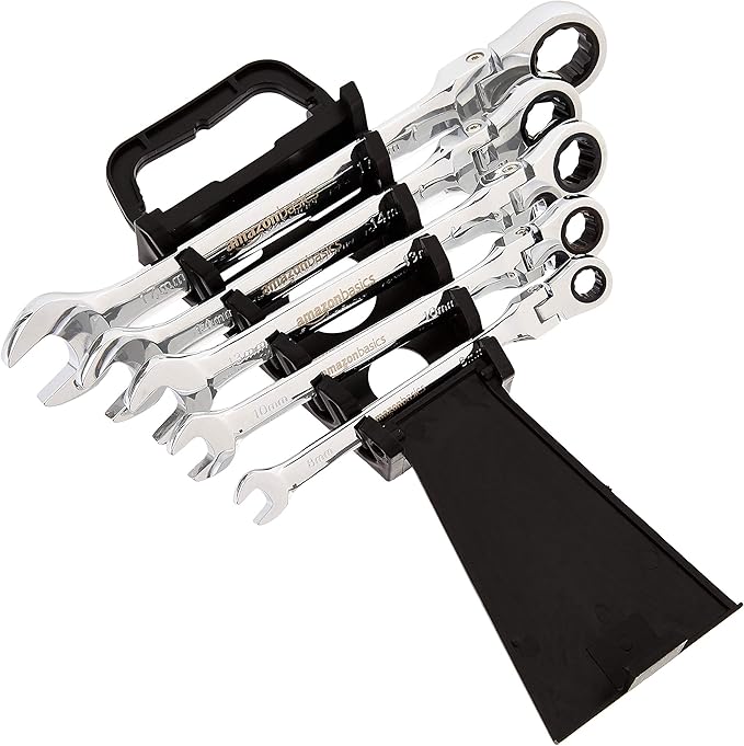 Amazon Basics Ratchet Wrenches Set, Flexible Metric Flex Head, 5-Piece