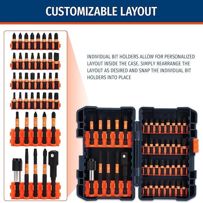 PRIDE&CRAFT 42 Pieces Impact Driver Bit Set, Magnetic Nut Driver Set - S2 Steel Screwdriver Bit Set, Bits for Impact Driver, Nut Driver Set Magnetic for Power Drills Tools Set