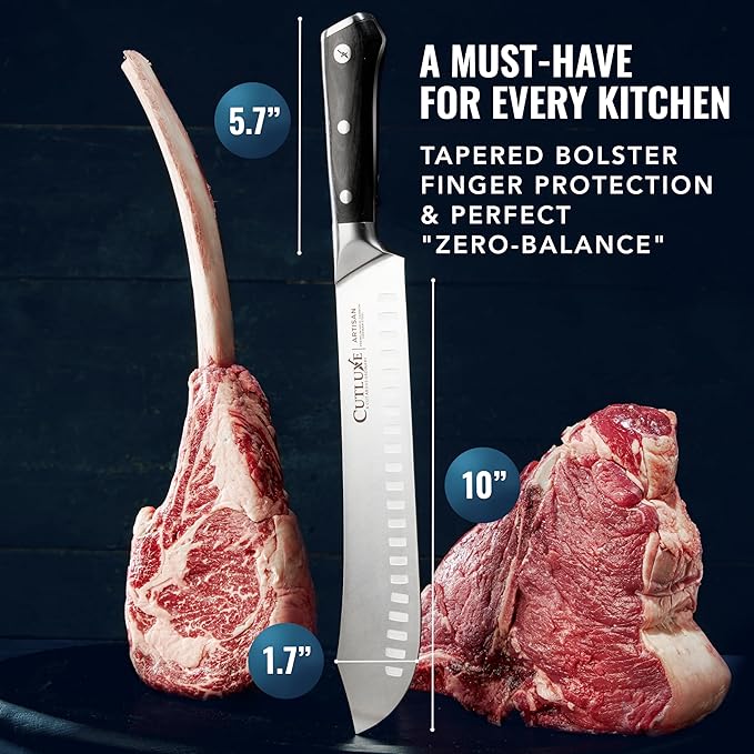 Cutluxe Butcher Knife ??10??Bullnose Carving Knife, Forged High Carbon German Steel ??Full Tang & Razor Sharp ??Ergonomic Handle Design, Grilling Gifts for Men ??Artisan Series