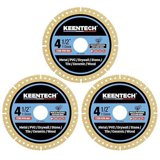 KEENTECH 4-1/2 Inch Indestructible Cut Off Disc for Angle Grinder, 7/8" Arbor, All-Purpose Cutting Disc for Metal, Stone, Tile, Wood, Concrete & PVC, 3-Pack