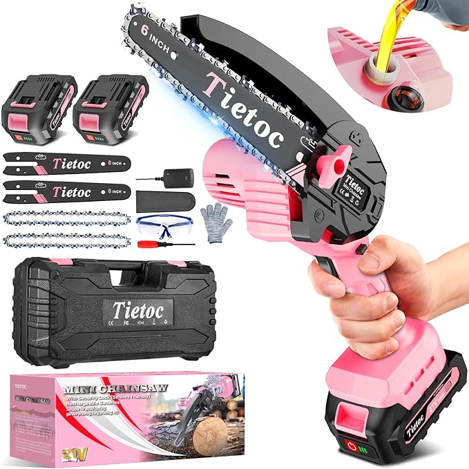 Tietoc Mini Chainsaw 6-Inch with 2 Batteries, Electric Saw, Stocking Stuffers Christmas Birthday Gifts Present for women mom wife Adults, Cool Gadgets 2025