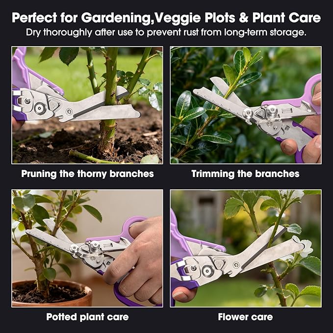 multifunctional tool set includes key tools, card tools, 6-in1 Trauma Shears, scissors with K-sheaths, suitable for outdoor exercise, garden pruning, and daily household use (double purple)
