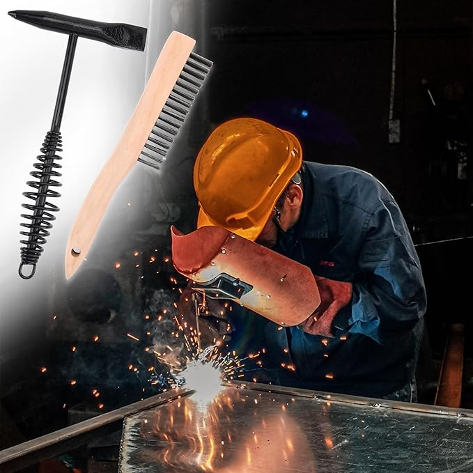 Welding Chipping Hammer with Coil Spring Handle,11Inch Welding Steel Wire Brush for Cleaning Removing Slag and Welding Residue