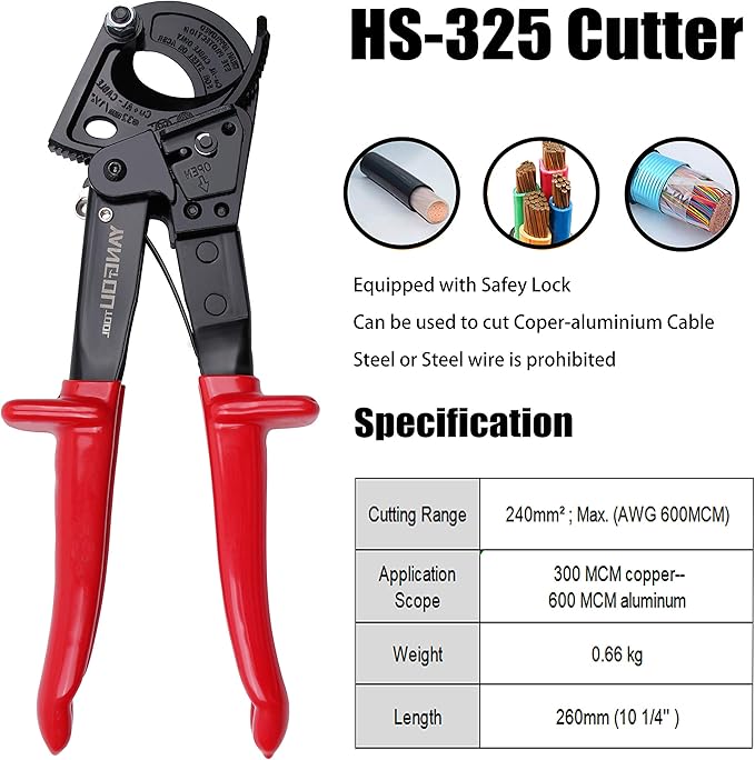 Yangoutool Ratchet Cable Wire Cutter and Heavy Duty Aluminum Copper Ratchet Cable Cutter for Cutting Electrical Wire Up to 240mm짼 Cutter Pliers