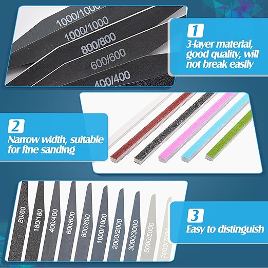 Honoson 70 Pcs Sanding Sticks Polishing Sticks Fine Sanding Twig Coded Abrasive Sand Twig for Plastic Model Assorted Metal and Wood Sand Tool Accessory for Craft(Low Grits Rating,Double Angle)