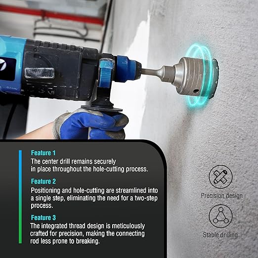 BINOTA 13PCS Concrete Hole Saw Kit, Rotary Hammer Core Bit Hole Saw, with SDS Plus and SDS Max Shank, for Concrete Cement Brick Wall Stone Masonry, Core bit Set 40 55 80 100 110 130 mm