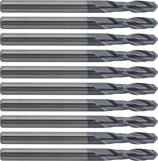 CME 10 pcs Micrograin Carbide End Mills, Ball Nose, TiAlN Coated, 1/8" Mill Diameter, 1/2" Length of Cut, 1 1/2" Overall Length, 2 Flute, Center Cutting
