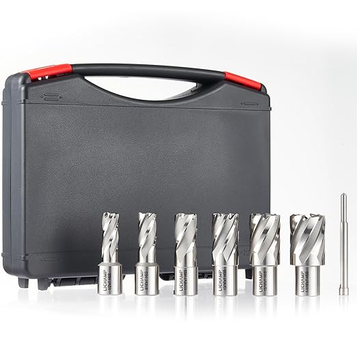 Lichamp Annular Cutter Set - M2 HSS Magnetic Drill Bits Kit for Hard Steel, 6-Piece (1/2" to 1-1/16" Diameter) with Storage Case, 1" Cutting Depth for Mag Drill Press