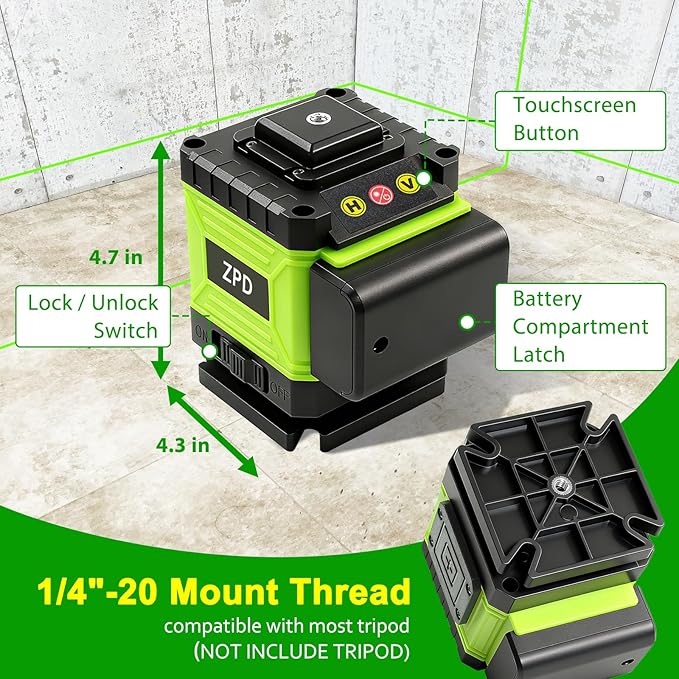 Laser Level - 360 Laser Level Self Leveling Green Lazer Leveler 360 Self Leveling for Construction, Tile, Home Renovation, Picture Hanging, green 2D laser level