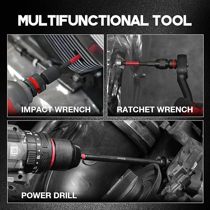 EZARC 21PCS Impact Socket Adapter Set, Includes CR-MO Universal Swivel Socket Set, CR-MO Impact Couplers, CR-V Reducers, CR-V Hex Extension Bits, Square Drive Sockets, 1/4", 3/8", 1/2" Drive