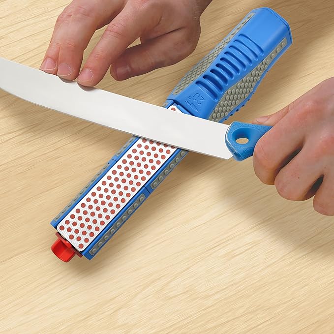 DMT Tristone Rotator Kitchen Knife Sharpener, Fine/Coarse/Extra-Fine Diamond Sharpening Stones, 15, 20 & 22째 Angle Guides, Hunting Knife Sharpener with Non-Slip Handle, 8.75" L x 1.75" W x 1.5" H