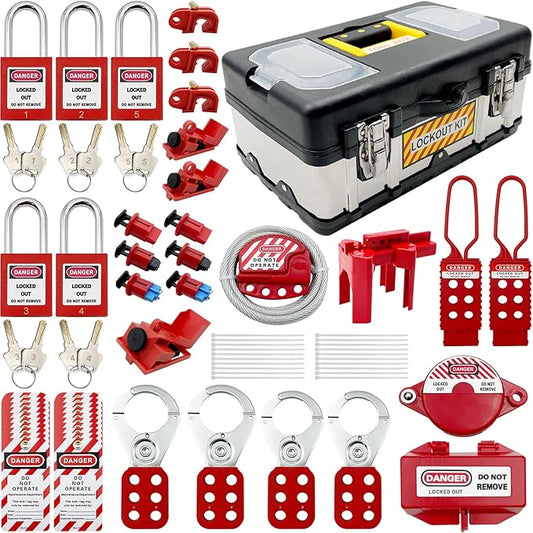 JOJOMARK Lockout Tagout Kit Electrical Loto - Group Lockout Hasps, Lockout Tags, Safety Padlocks with Number, Nylon Ties with Tool Box