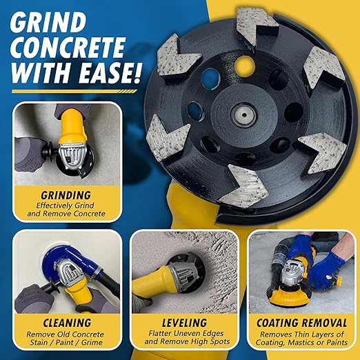 5" High Performance Diamond Grinding Wheels for Concrete, Paint, Epoxy, Mastic, Coating Removal, #30/40 Grit, 6 Arrow Segments, 5/8"-11 Arbor