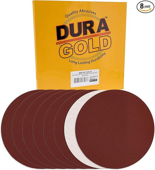 Dura-Gold Premium 10" Sanding Discs - 120 Grit (Box of 8) - Sandpaper Discs with PSA Self Adhesive Stickyback, Fast Cutting Aluminum Oxide Abrasive - Drywall, Floor, Woodworking, Automotive, Sander