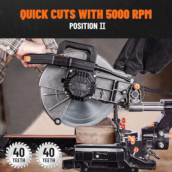 DOVAMAN Updated 10-Inch Sliding Miter Saw, Multi-Material Cutting w/ 3 x TCT Blades, Ambidextrous Operation, 5000/3200RPM Speed, Laser Guide, 0-45° Bevel Cut, Max Cut 3.5x13.4in, 9 Positive Stops