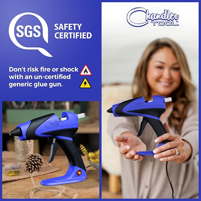Chandler Tool Full Size Hot Glue Gun And Sticks Set for Crafts and DIY Pistola De Silicona Caliente Inalambrica Complete Heavy Duty Hot Glue Gun Kit With 10 Jumbo Glue Sticks (Blue/Black)