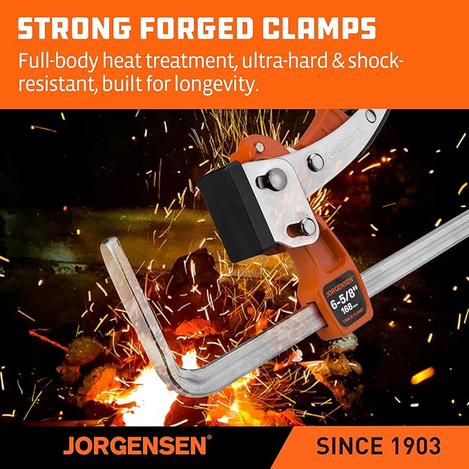 Jorgensen 6-5/8" Ratcheting Table Clamps, Quick Release Track Saw Clamps, Guide Rail Clamp for MFT Table and Guide Rail System, 2-7/8" Throat Depth, 400lbs Load Limit, 2 Pack