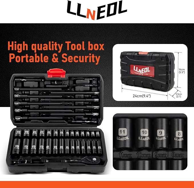 1/4 inch Drive Socket Set & Nut Driver Set 44PCS, Metric Sockets Deep&Shallow (4-15mm) with Ratchet, 6" Magnetic Nut Drivers with 1/4" Hex Shank(6-14mm), Drill Bits (PH1/PH2)