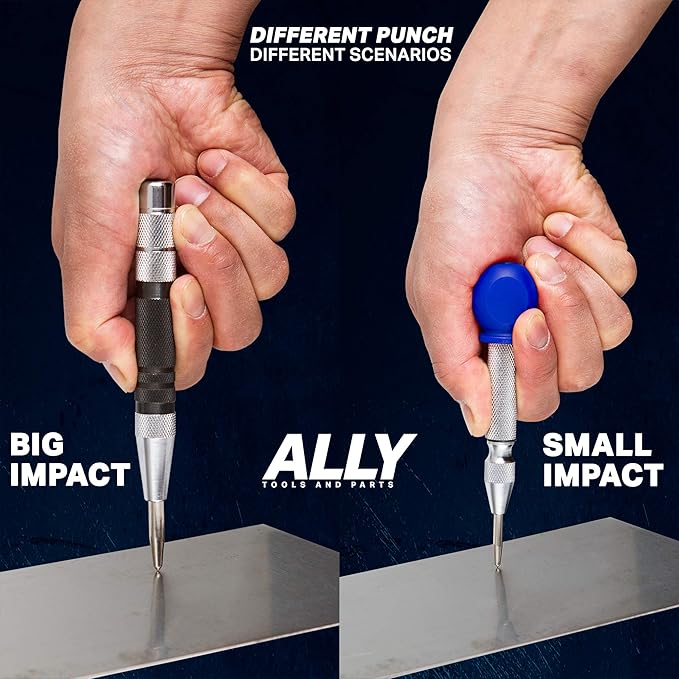 ALLY Tools Super Strong 6 Inch and 5 Inch Heavy Duty Automatic Center Punch, Perfect Automatic Center Punch for Metal, Wood, Plastic, Glass, and Marble ??Features Spring Loaded Center Punch Design