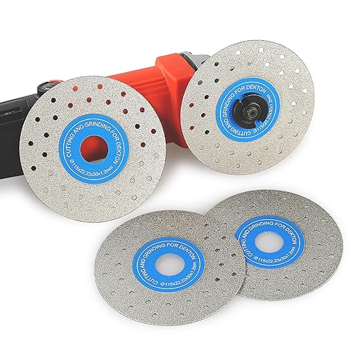 LOZLIN 3PCS 115MM Vacuum Brazed Ultra-Thin Multi-Pore Flat Abrasive Sheet Disc for Porcelain Glass Ceramic Tile Granite Marble Diamond Saw Blade (Blue and White, Porous, 3)