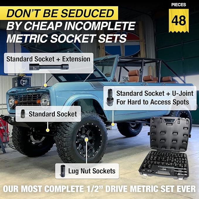 TIGHTSPOT 1/2 inch Drive 48pc Impact Socket Metric Master Set, our Most Complete Metric Set Ever W/ Sizes From 8mm - 32mm, Standard/Deep Sockets W/ Extension Bars & Adapters & More