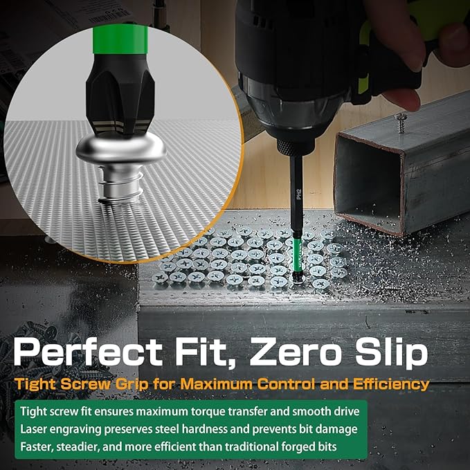 PH3 Anti-Slip Phillips Bits 4 Inch, 10 Pack ??Long Magnetic S2 Tool Steel Impact Driver Bits #3 with CNC Machined Tip, Laser Grip for Power Drill and Heavy-Duty Construction
