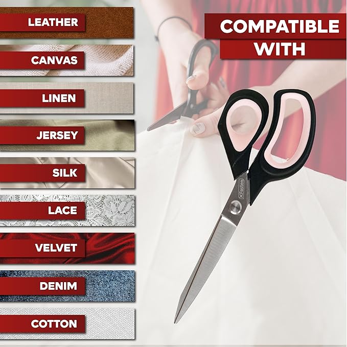 XFasten Sewing Scissors for Fabric Cutting Pink 9.5 Inch Professional Fabric Scissors Sewing | Heavy duty and Large