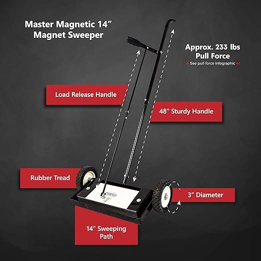 Master Magnetics Magnetic Floor Sweeper with Release - Heavy Duty Push-Type, 14" Sweeping Width, 1 Each, MFSM14RX