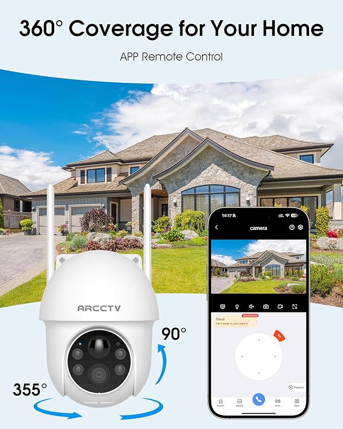 Solar Security Cameras Wireless Outdoor, 4MP 360째 View Battery Powered Outdoor Camera, Night Vision with Spotlight, 2-Way Audio, PIR Motion Sensor, 2.4G/5G Dual Band WiFi (2 Pack)