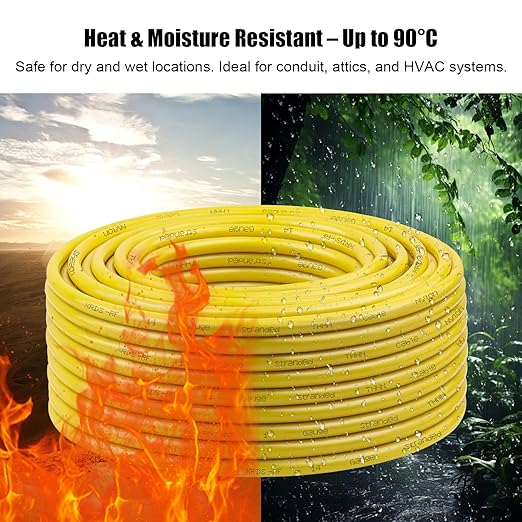 XRDS -RF 10 AWG Stranded THHN Wire ??Yellow, 25FT ??Oxygen-Free Copper Electrical Wire with Nylon Jacket ??Building Wire for Conduit, Industrial, Commercial, and Residential Use