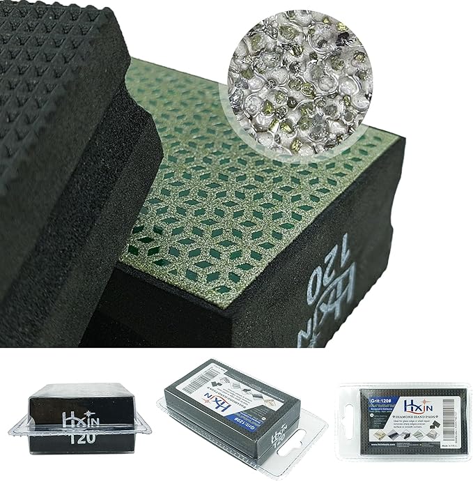 Diamond Hand Polishing Pad Diamond Sanding Block Foam Backed Diamond Sponge Sanding Pads for Wet or Dry Grinding polishing for Granite Marble Stone Tile Glass Ceramic (1, 120# Cubic)