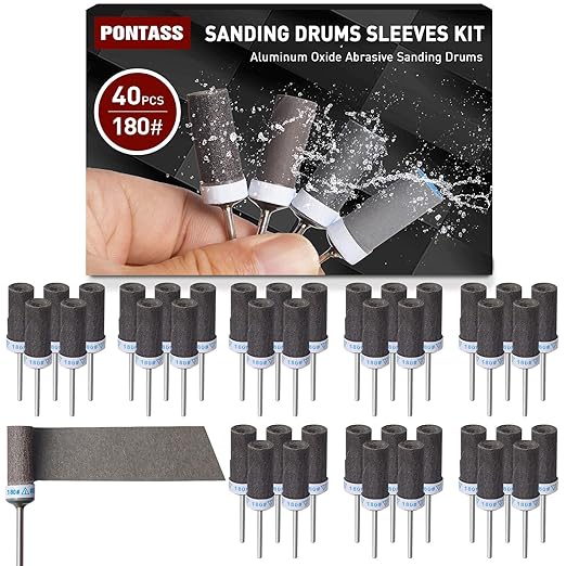 180 Grit 40 Pcs Sanding Drums for Dremel Rotary Tools Accessories, Sanding Bits Kit for Dremel Sanding Bands with 1/8 inch Shank, Sandpaper Sticks Set for Plastic Wood Metal Grinding Polishing