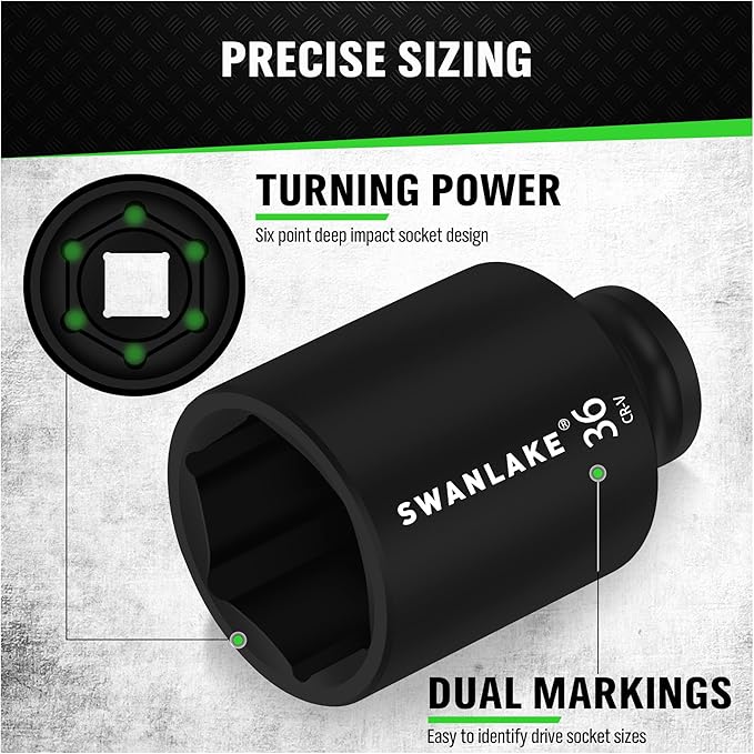 SWANLAKE 9PCS 1/2" Metric Impact Socket Set, Spindle Axle Nut Impact Socket,29mm-38mm,CR-V
