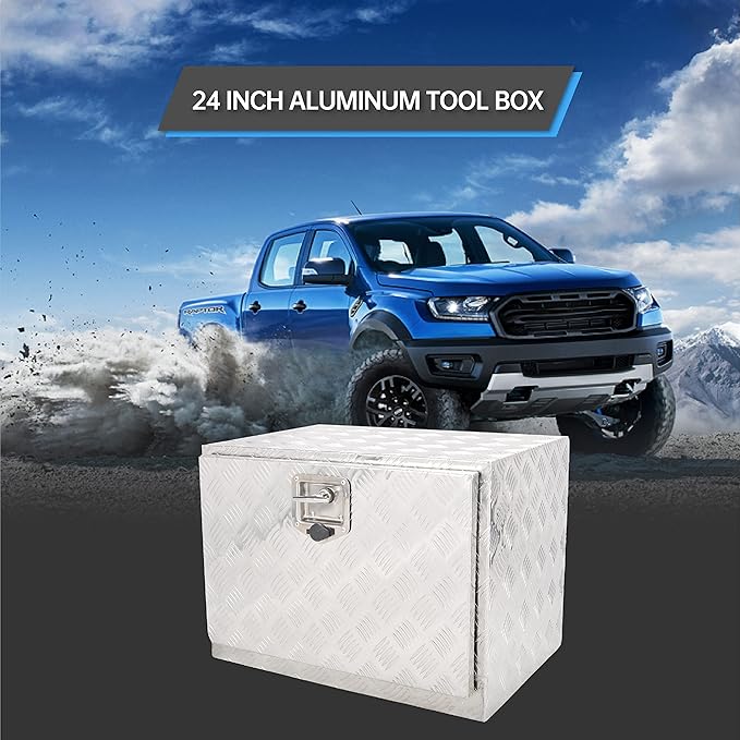 24 Inch Aluminum Underbody Truck Tool Box with T-Handle for Trucks, RV, ATV - Silver (24'' x 18'' x 17'')