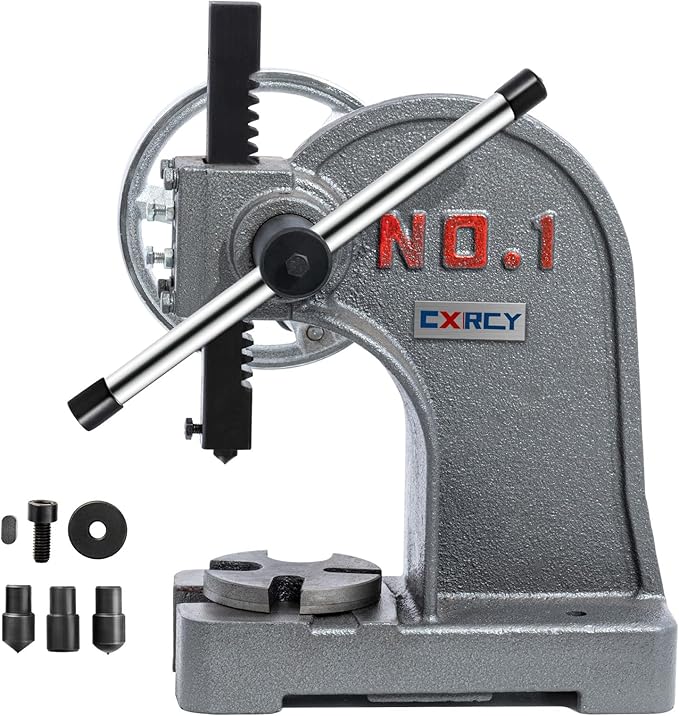 CXRCY Arbor Press 1 Ton with Hand Wheel, Cast Iron Heavy duty Manual Arbor Press 1 Ton, 5.5" Maximum Height, Desktop Arbor Press, Metal Punch Press Machine for Stamping Bending Forming Stretching