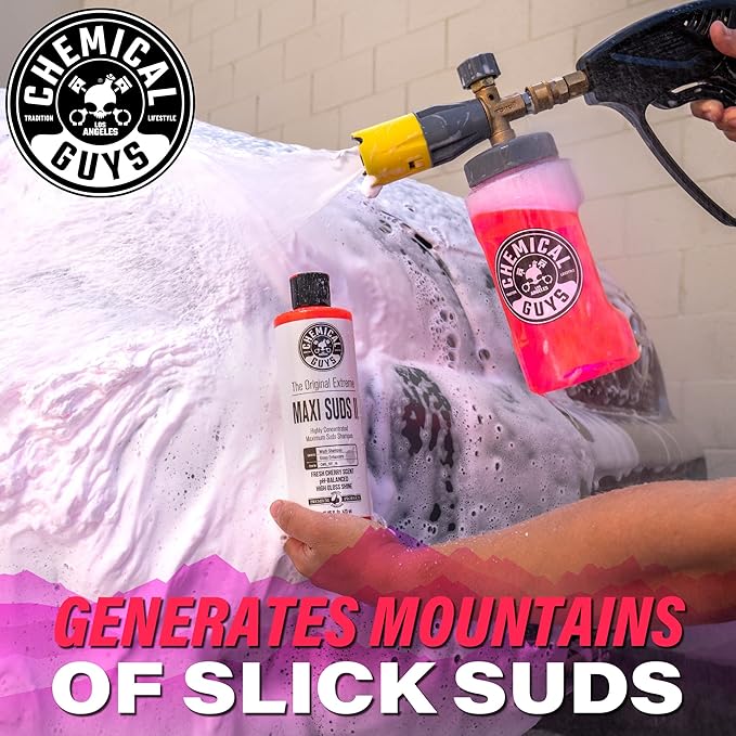 Chemical Guys CWS_101_16 Maxi-Suds II Foaming Car Wash Soap (Works with Foam Cannons, Foam Guns or Bucket Washes) Safe for Cars, Trucks, Motorcycles, RVs & More, 16 fl oz, Cherry Scent (Pack of 2)