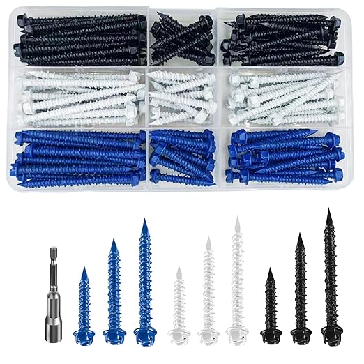 (117 PCS) # 3/16 "Slotted Hexagonal Concrete Screw anchoring kit, Three Color Hexagonal (Blue, White, Black), Used for anchoring to Masonry, Blocks, or Brick Plaster
