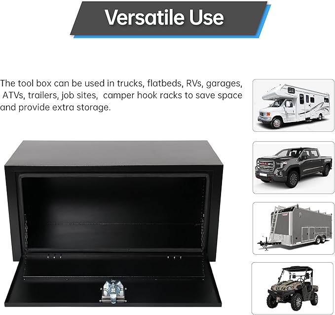 Steel Truck Tool Box, 36’’ Underbody Truck Tool Boxes for Underbed of Truck, Trailer, Rv -Black（36''x18''x18''）