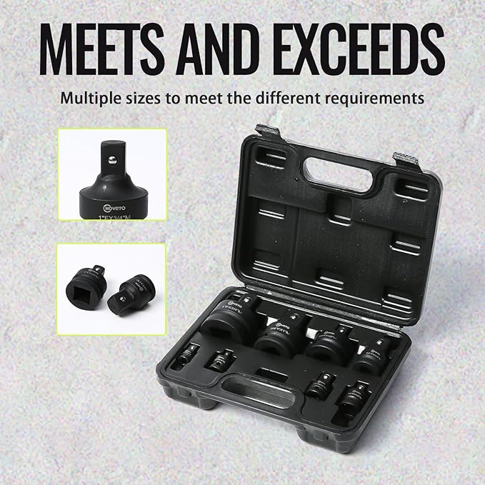 8-PC Impact Socket Adapter Set | Cr-Mo Steel | Impact Driver & Wrench Conversion Kit | Impact Socket Adapters with Ball Detent for Industrial Rotation