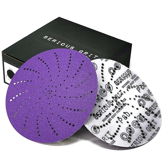 Serious Grit 6-Inch 80 Grit Ceramic Multi-Hole Hook & Loop Sanding Discs - Advanced Grain for Fast Cutting & Long Life - Film-Backed Universal Fit Sandpaper for 6-in Sanders - 50 Pack Box