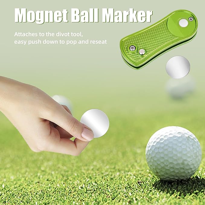 Mile High Life Golf Divot Repair Tool, All Metal Foldable Divot Tool with Pop-up Button & Magnetic Ball Marker