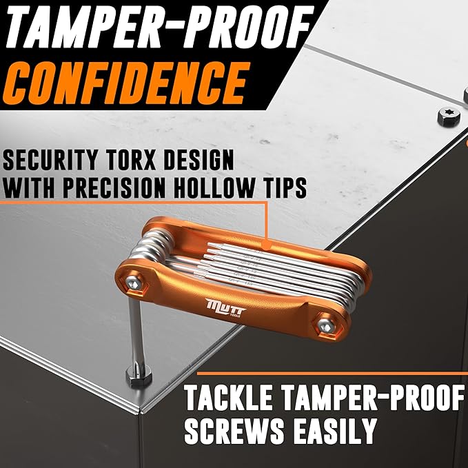 Mutt Tools Tamper Proof Star Wrench Set ??Folding Security Torx Set with Hole in Middle ??For Regular and Security Torx Key Screws, Tamper Resistant Star Key Wrench