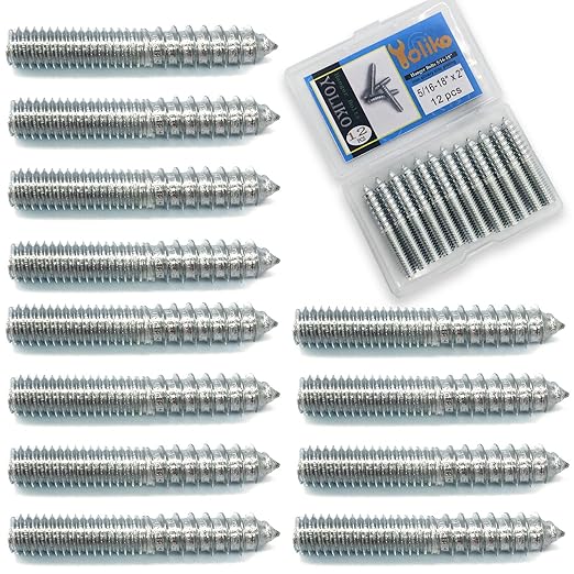 12 Pack 5/16-18 x 2 Inch Silver Hanger Bolts Double Headed Bolts for Furniture Screws 50mm Length