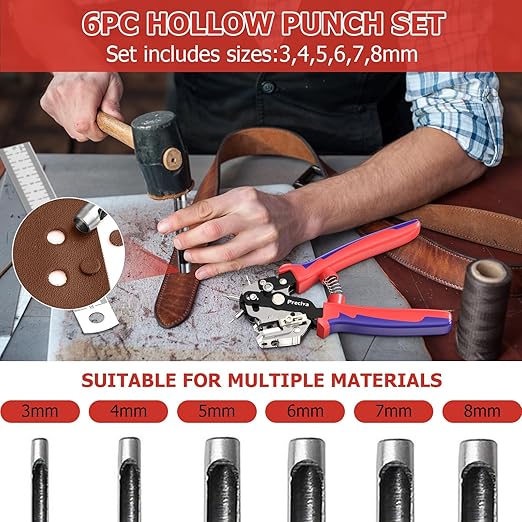 Preciva Hole Punch Plier, Revolving Punch Hole Tool with V-Shaped Cutting Edge Design, 6 Hole Sizes Used for Leather, Belts, Thin Iron Sheets, Paper Cards, Plastics, & Fabrics
