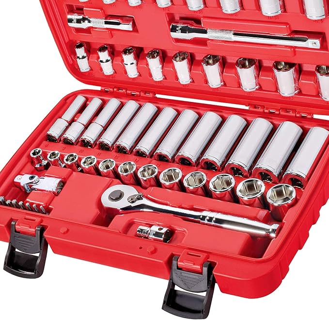 CARBYNE 55-Piece 3/8" Drive 6 Point Socket & Ratchet Set | SAE & Metric. Includes Metric 8mm to 19mm, SAE 5/16" to 3/4". Chrome Vanadium Steel ??From a Family-Run Tool Company Based in the U.S.A.