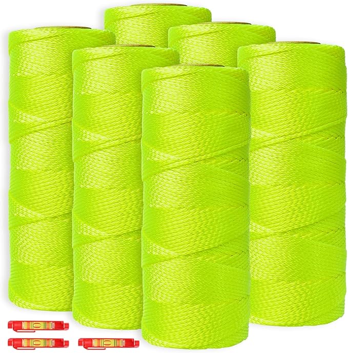 Mason Line 6 Pcs, 600 Ft Length Nylon Twine, 18 Braided Nylon String for Gardening Or Masonry Tools, Yellow