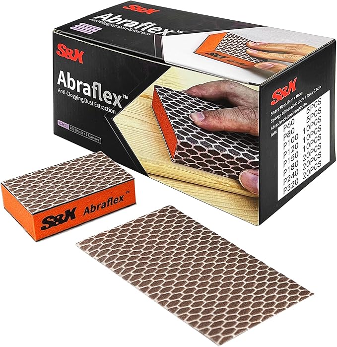 S&X 100-Pack Abraflex Sand Paper Assortment Sanding Sponge System, Coarse Medium Fine Sanding Block for Wood Furniture Wall Repair Drywall Metal, Washable and Reusable (Mixed Grit)